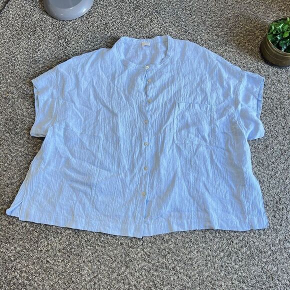 Poetry Linen Top Blouse Shirt Baby Blue Mother Pearl Button US 18 UK 22 New - Picture 5 of 11